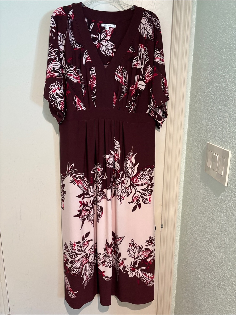 Chico's Burgundy and Blush Floral Maxi Dress